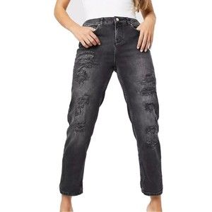 Ted Baker Jeans Womens 28 Gray Black Studded Boyfriend Distressed Straight